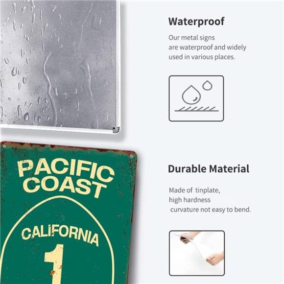 Vintage Metal Tin Sign Pacific Coast Highway Signs California Deco - Picture 2 of 8